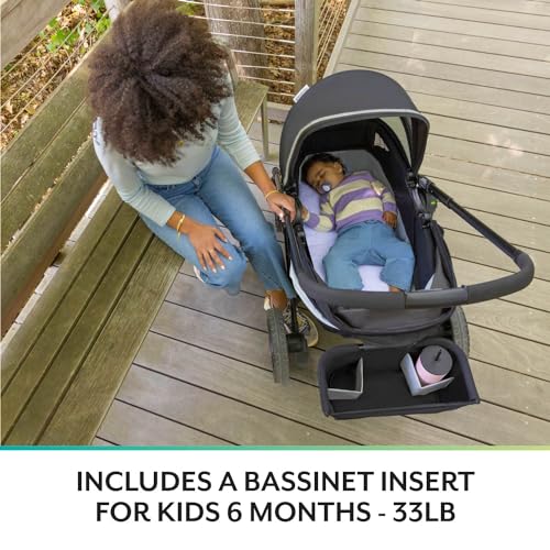 Evenflo Pivot Xplore Dreamz All-Terrain Stroller Wagon with Bassinet Insert, 2024, Jetsetter Black - Image 2