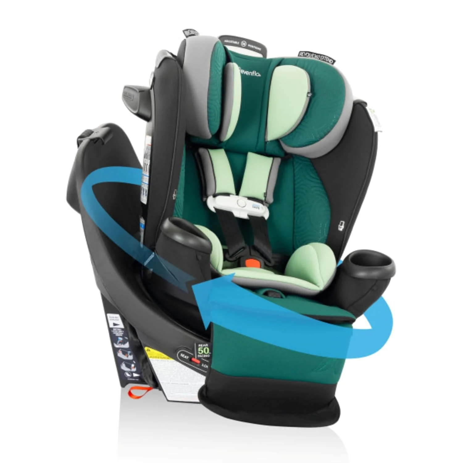 Evenflo Revolve 360 Extend All-in-One Rotating Car Seat with Green & Gentle Fabric, Emerald, 2025