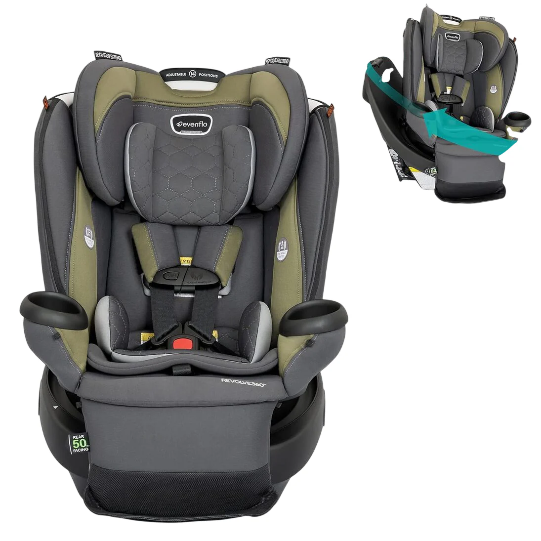 Evenflo Revolve 360 Extend All-in-One Rotating Car Seat with Quick Clean Cover, 2023, Rockland Green