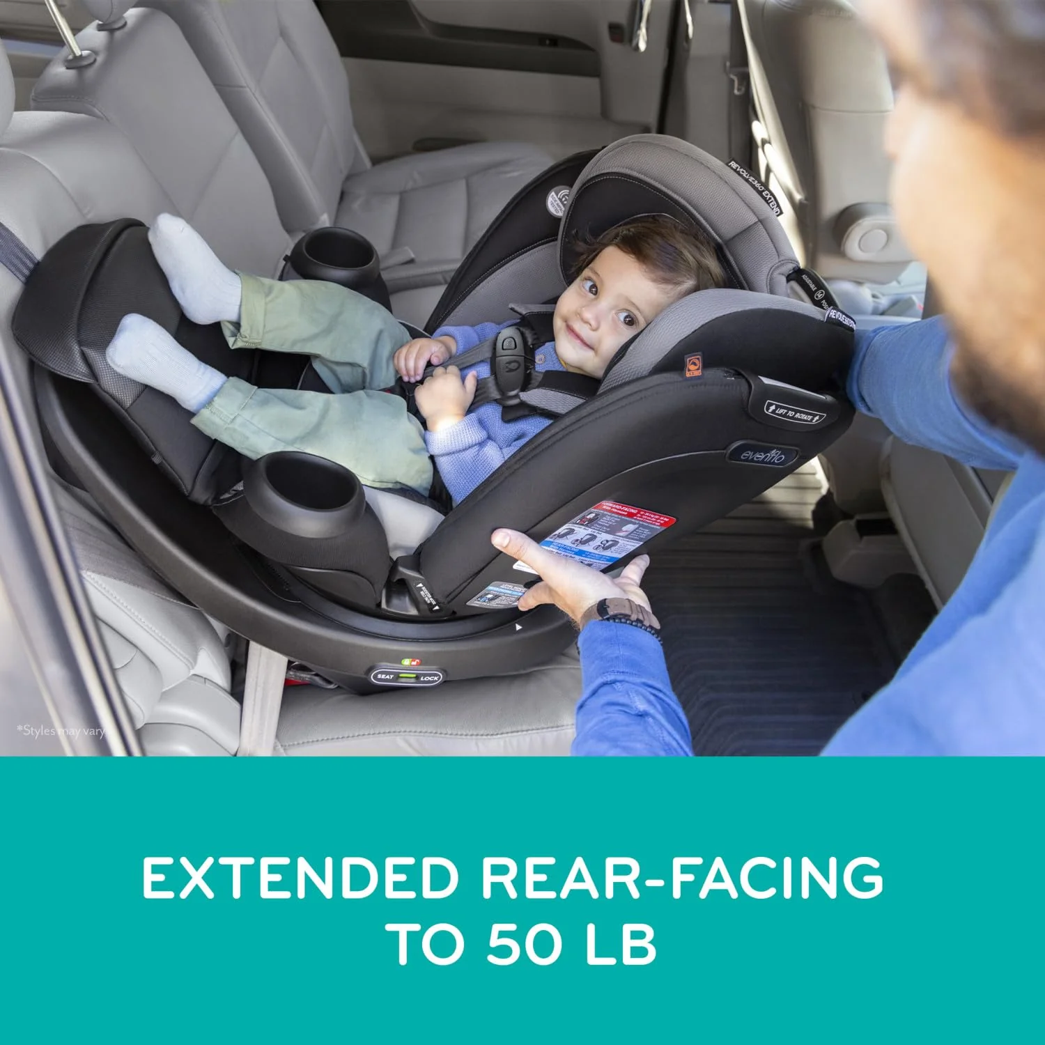Evenflo Revolve 360 Extend All-in-One Rotating Car Seat with Quick Clean Cover, Revere Gray, 2024 - Image 3