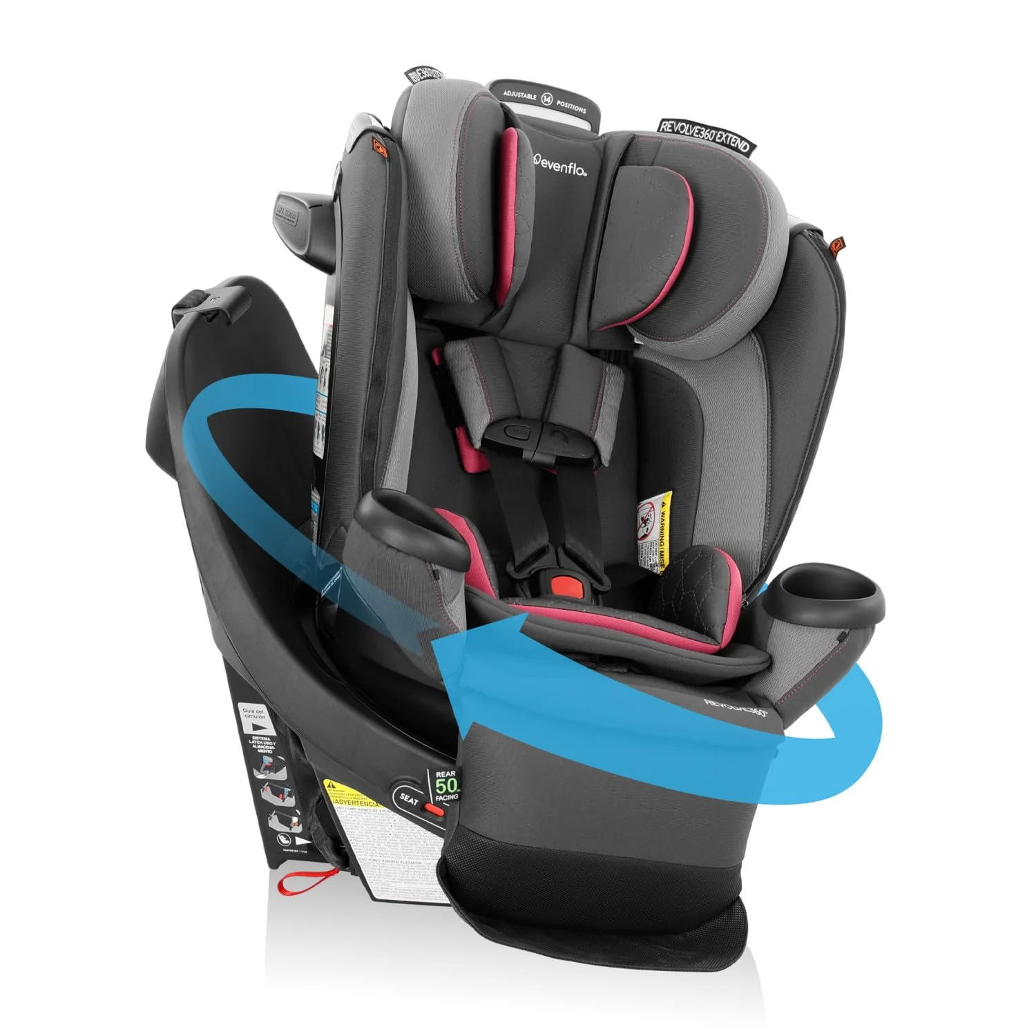 Evenflo Revolve 360 Extend Rotational Convertible Car Seat, 2024, Rowe Pink - Image 2