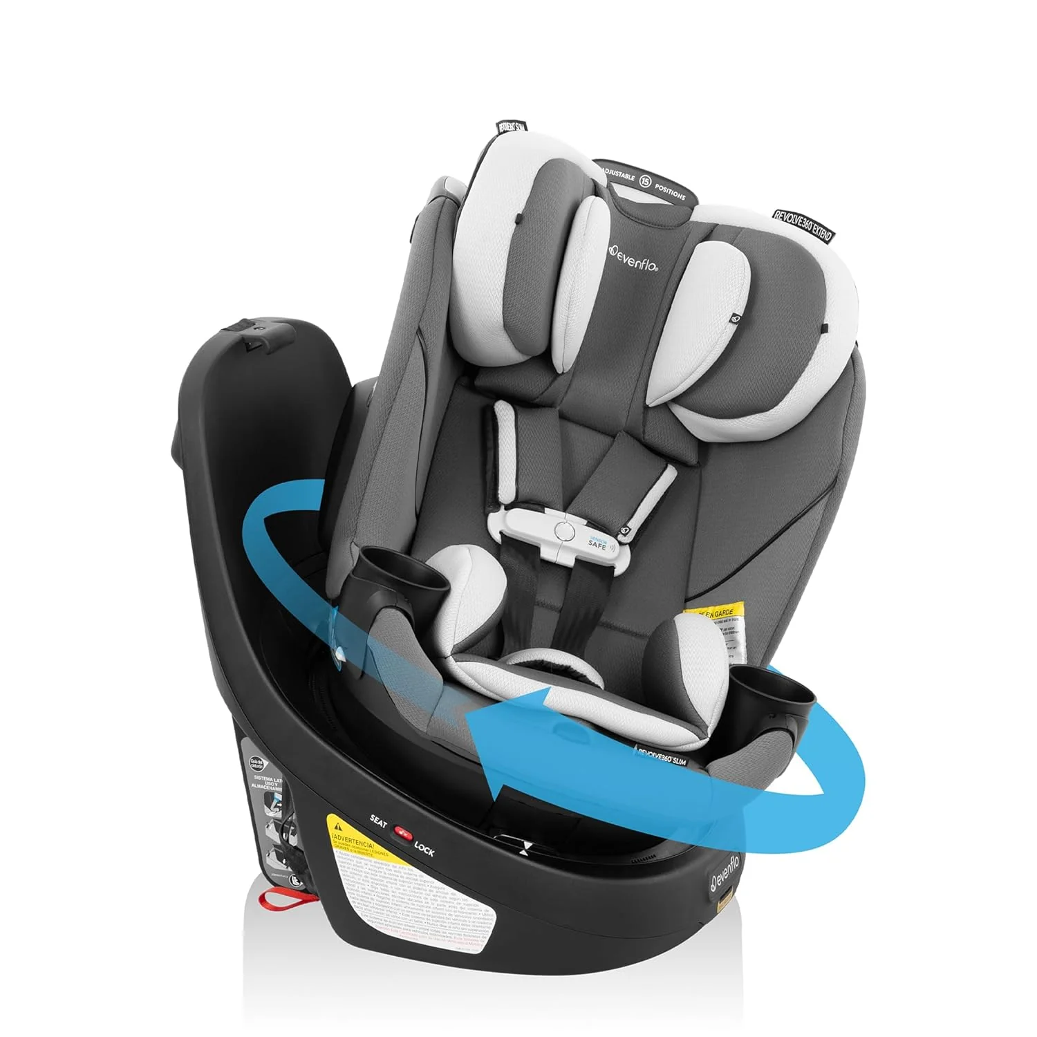 Evenflo Revolve 360 Slim 2-in-1 Rotational Car Seat With SensorSafe, Pearl Gray, 2025
