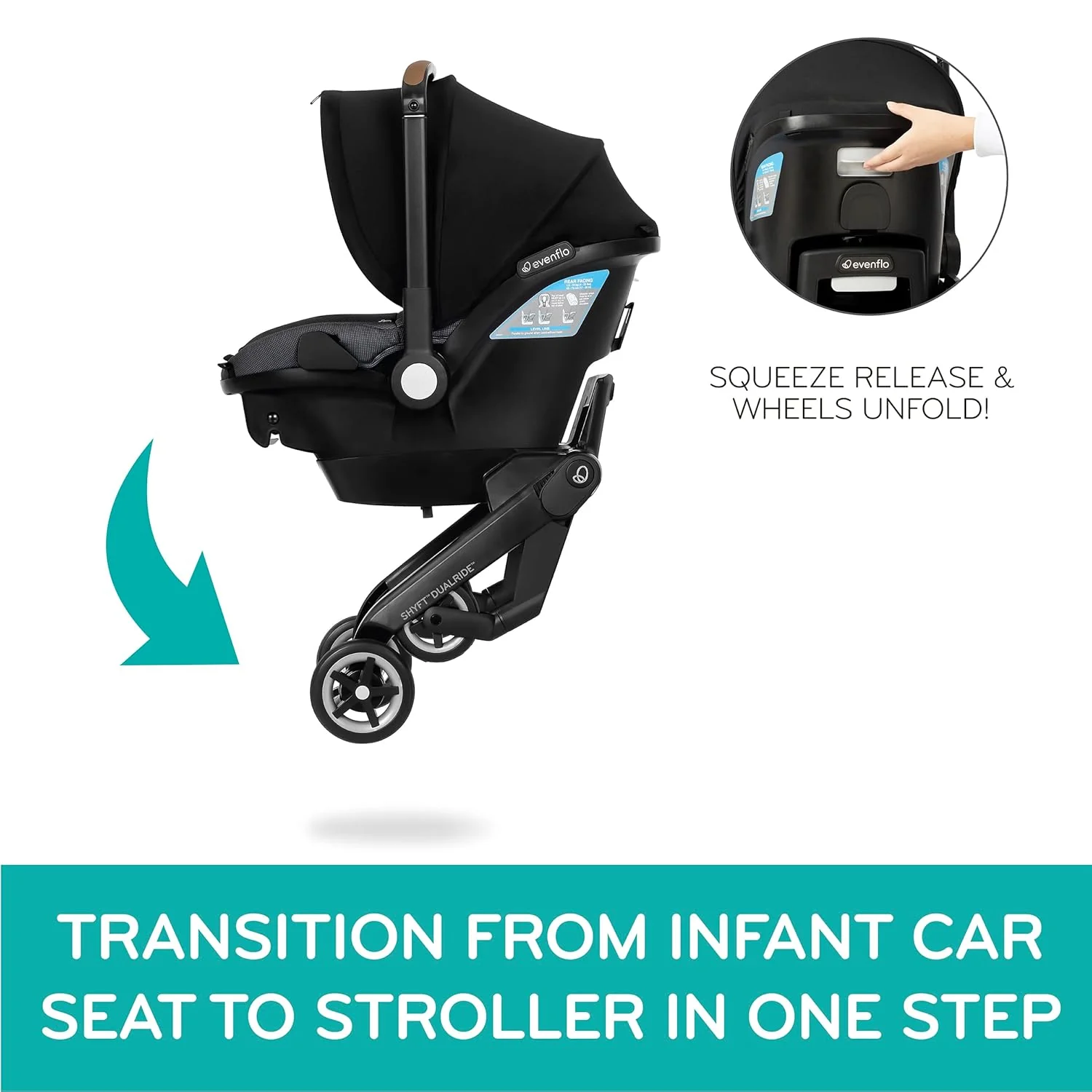 Evenflo Shyft Dual Ride Infant Car Seat Stroller Combo, 2025, Boone Gray, with Carryall Storage - Image 2