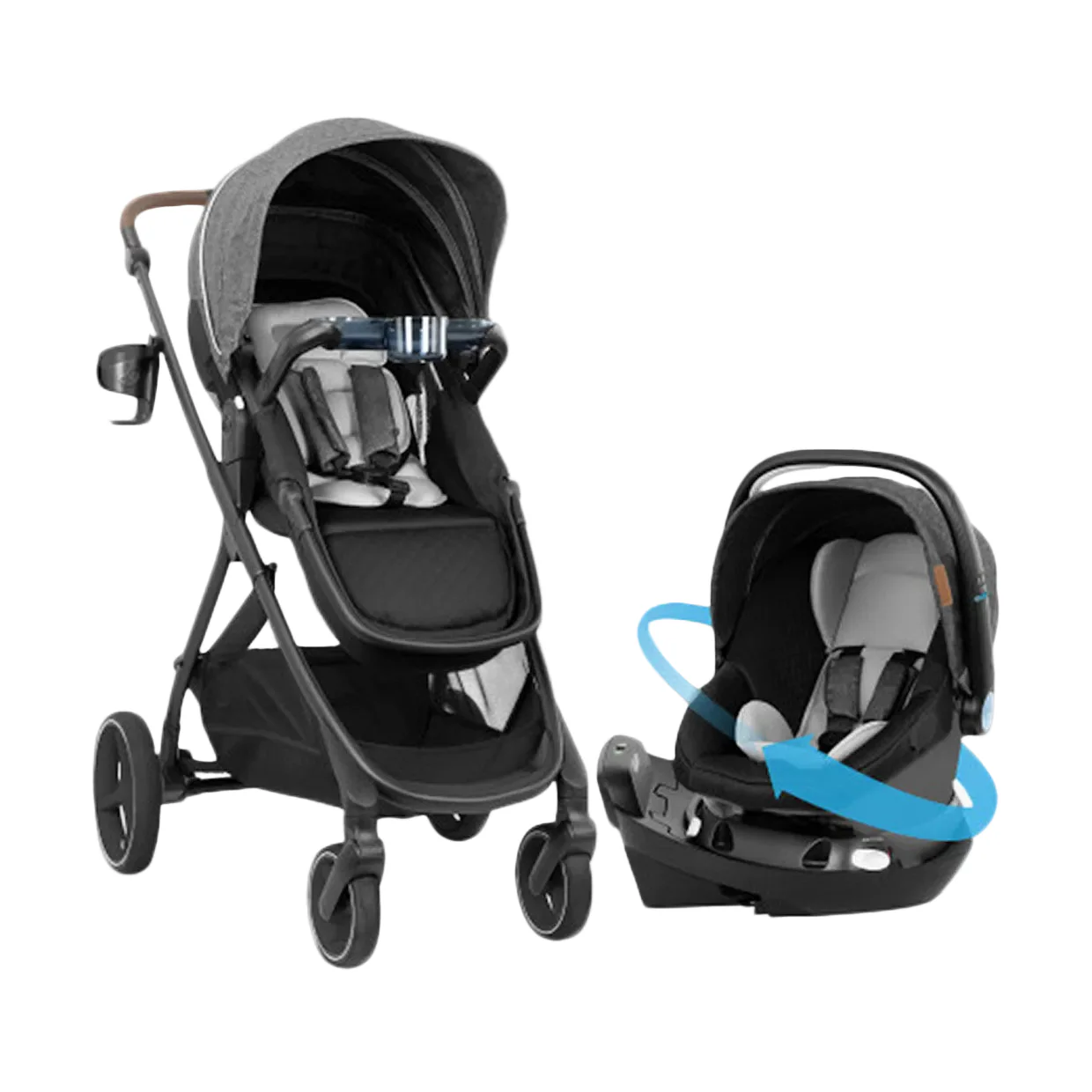 Evenflo Shyft Intuiti Travel System with Revolve180 LiteMax NXT Rotational Infant Car Seat, 2024, Angler Tweed, Plus w/ Sensory Soothe
