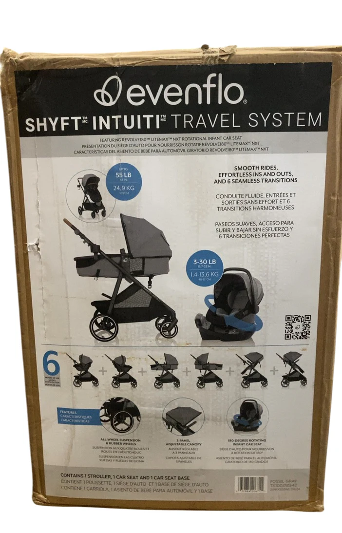 Evenflo Shyft Intuiti Travel System with Revolve180 LiteMax NXT Rotational Infant Car Seat, 2024, Fossil Gray, Base Model - Image 2