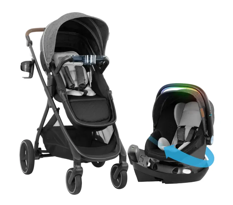Evenflo Shyft Intuiti+ Travel System with Revolve180 LiteMax NXT Rotational Infant Car Seat, 2025, Angler Tweed, Plus w/ Sensory Soothe