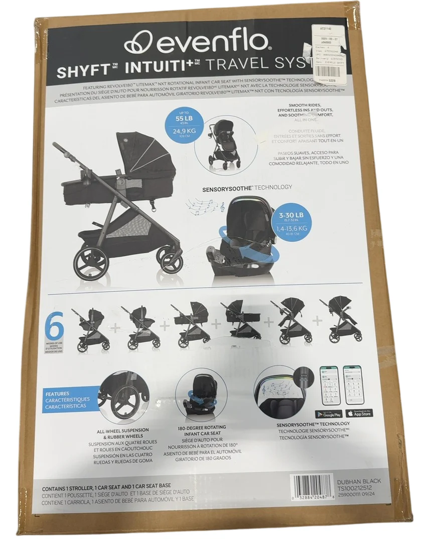 Evenflo Shyft Intuiti+ Travel System with Revolve180 LiteMax NXT Rotational Infant Car Seat, 2025, Dubhan Black, Plus w/ Sensory Soothe - Image 4