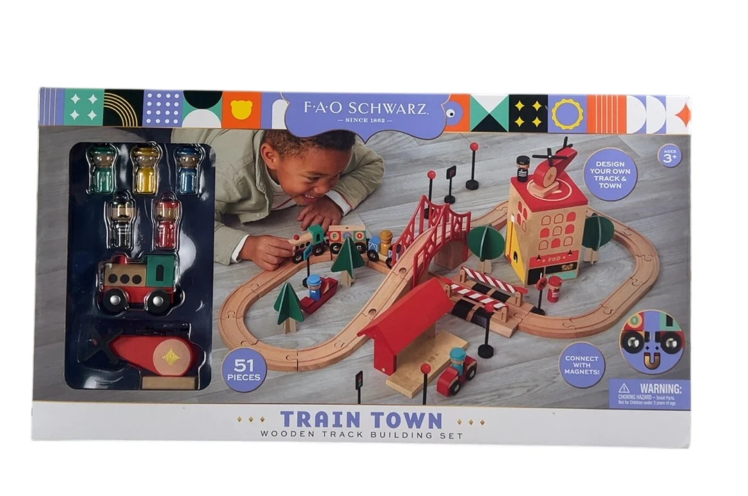 FAO Schwarz Train Town Set, Wooden Set - Image 2