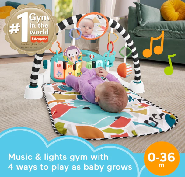 Fisher Price Glow And Grow Kick And Play Piano Activity Mat, New Blue - Image 2