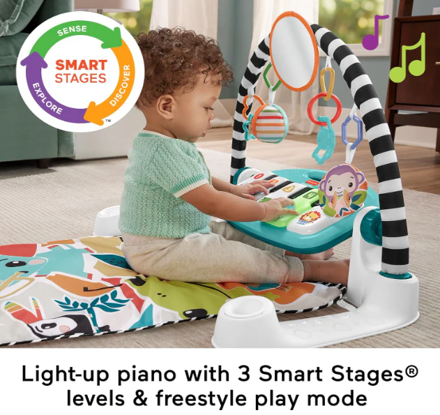 Fisher Price Glow And Grow Kick And Play Piano Activity Mat, New Blue - Image 3