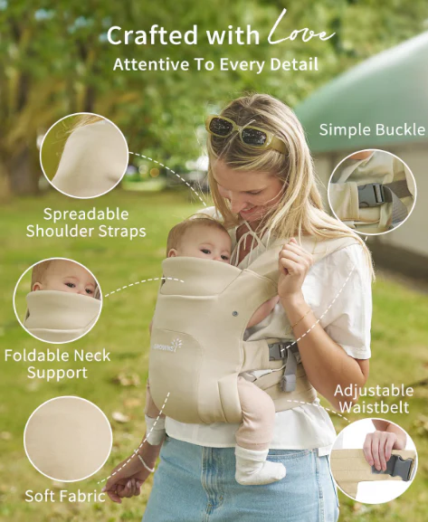 Grownsy Baby Carrier With Hip Seat, Cream - Image 2