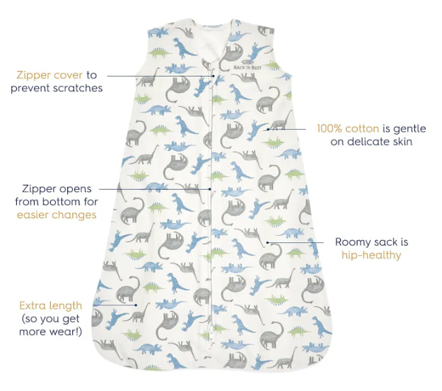 Halo Cotton Sleepsack, Medium, Watercolor Dinos - Image 3