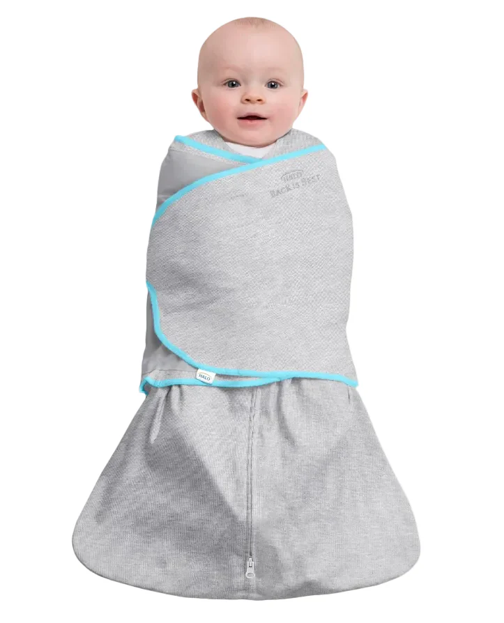 Halo IdealTemp SleepSack Swaddle, Heather Grey/Aqua, Newborn - Image 2