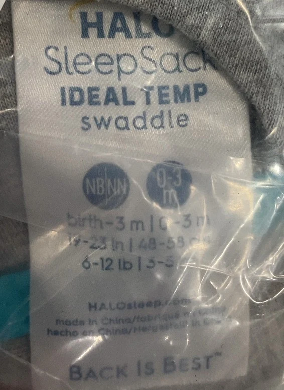 Halo IdealTemp SleepSack Swaddle, Heather Grey/Aqua, Newborn - Image 5