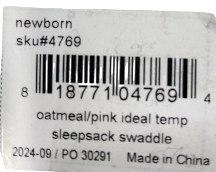 Halo IdealTemp SleepSack Swaddle, Newborn, Oatmeal Pink - Image 3