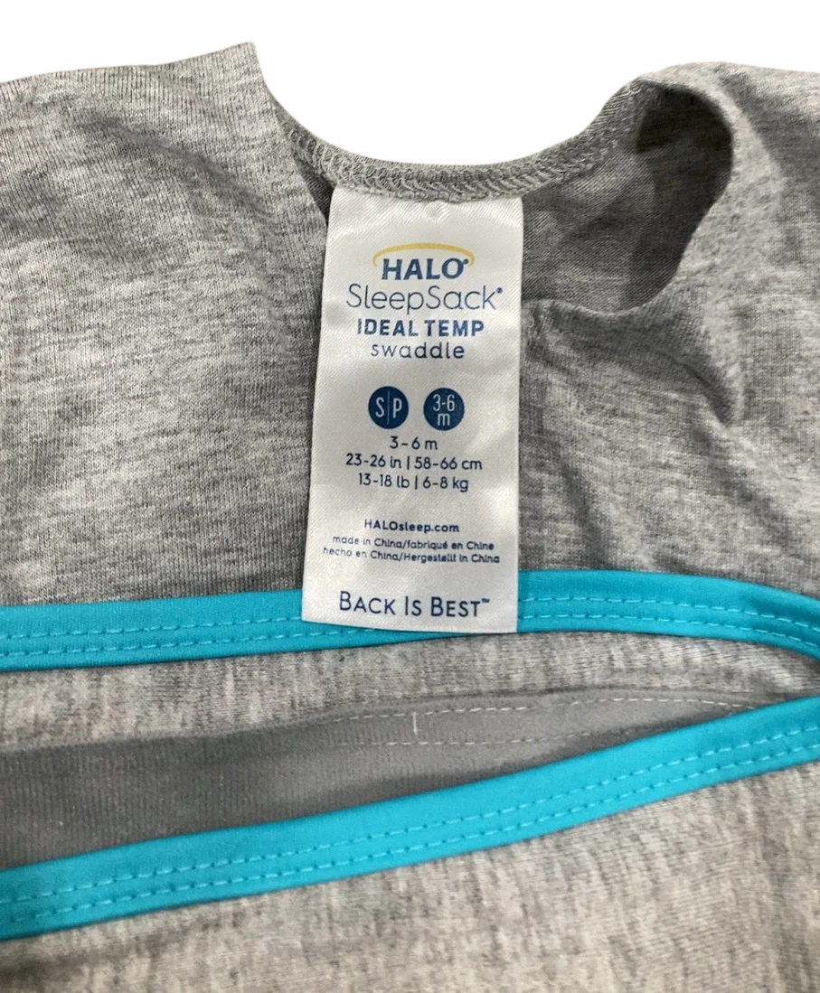 Halo IdealTemp SleepSack Swaddle, Small 3-6 Months, Heather Grey/Aqua - Image 3
