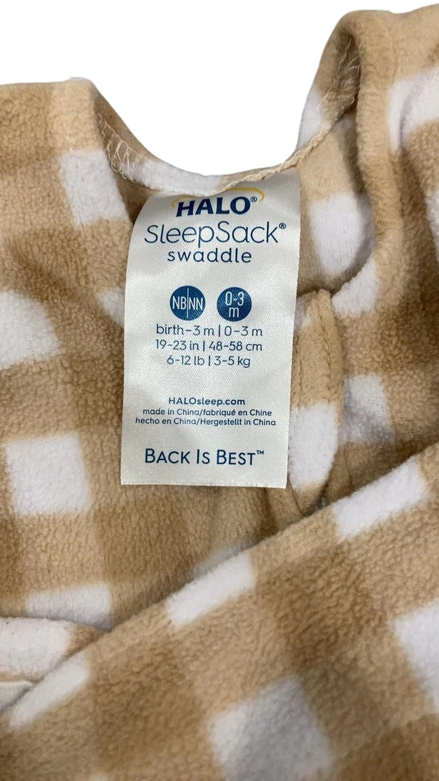 Halo Micro-Fleece Swaddle, Gingham Tan, Newborn - Image 2
