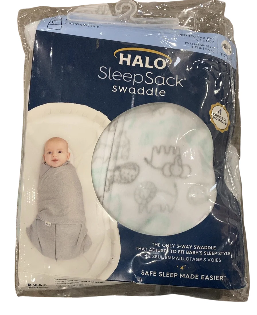 Halo Micro-Fleece Swaddle, Newborn, Animal Action - Image 3