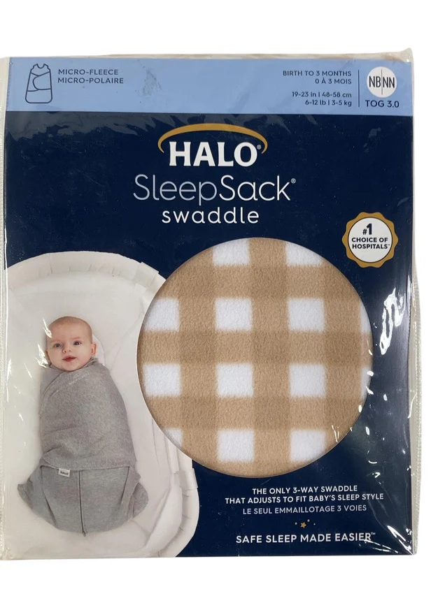 Halo Micro-Fleece Swaddle, Newborn, Gingham Tan - Image 2