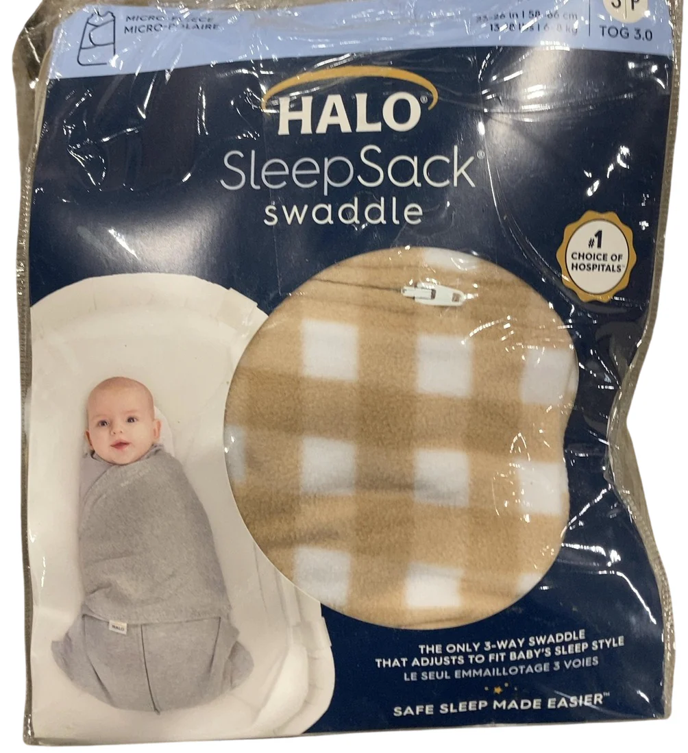 Halo Micro-Fleece Swaddle, Small, Gingham Tan - Image 2