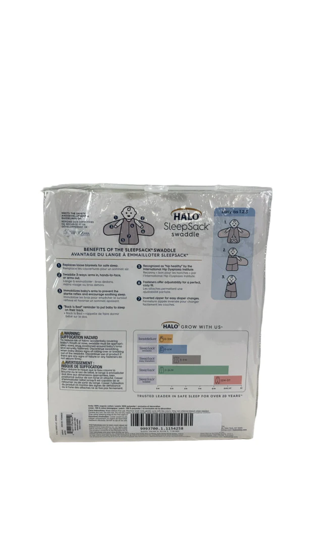 Halo Organic Cotton SleepSack Swaddle, Newborn, White - Image 2