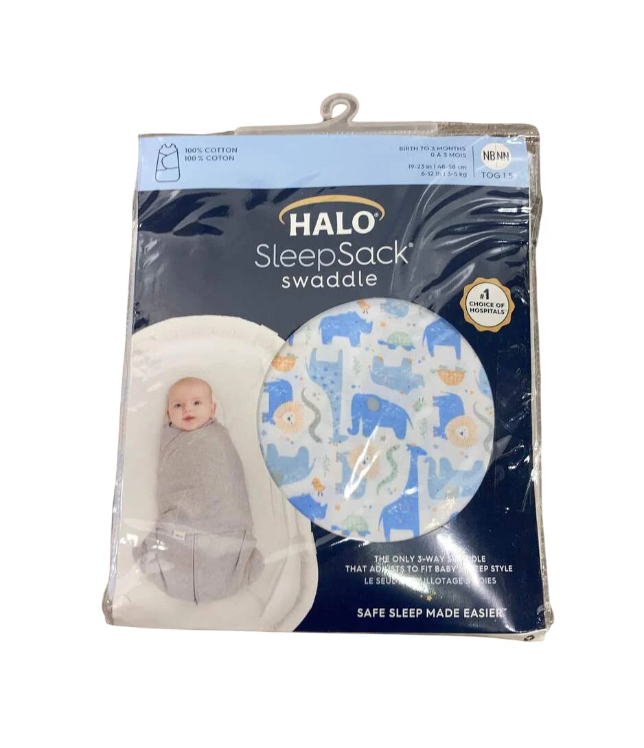 Halo SleepSack Swaddle, Blue Safari Animals, Newborn - Image 3