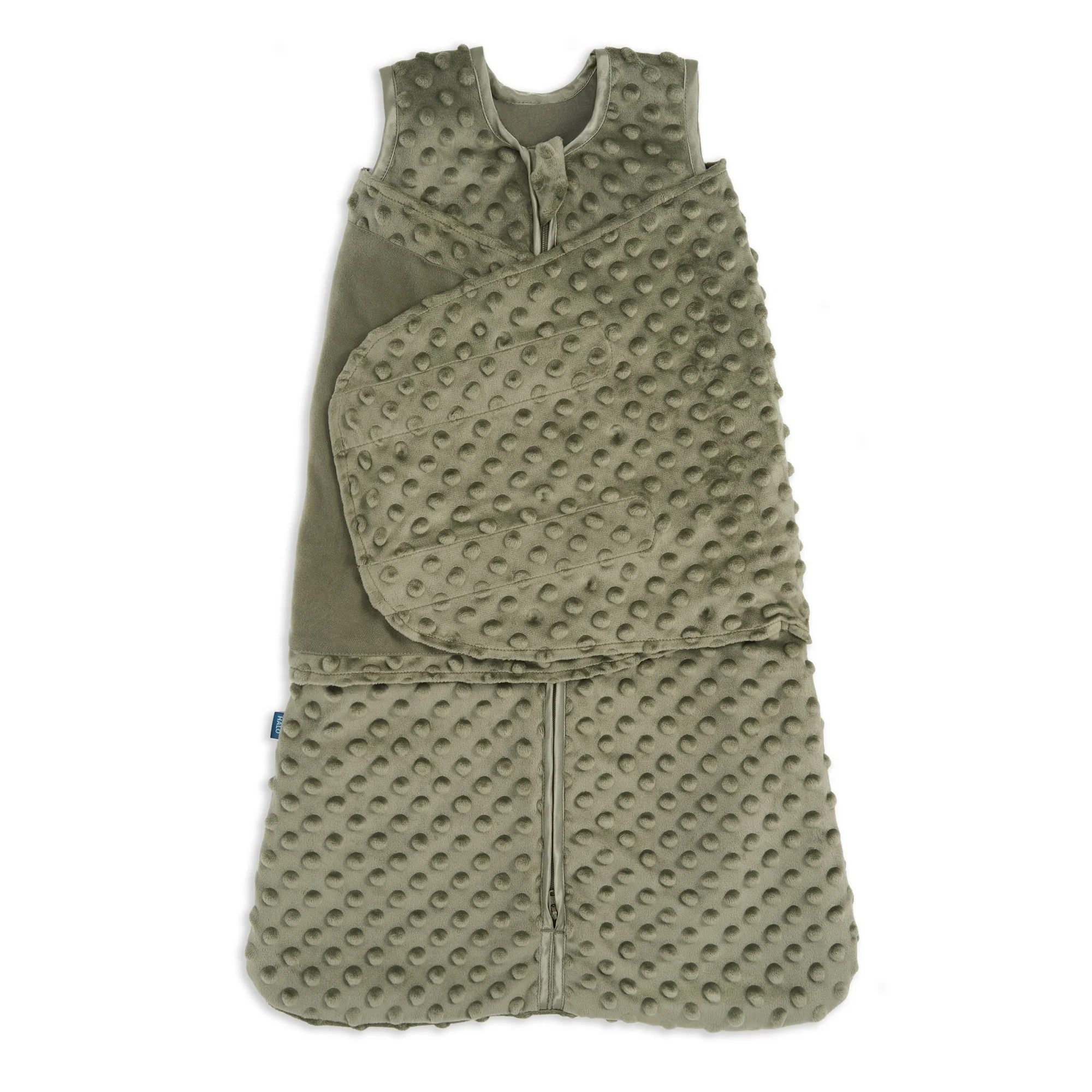 Halo SleepSack Swaddle, Newborn, Olive Green Plushy Dots Velboa