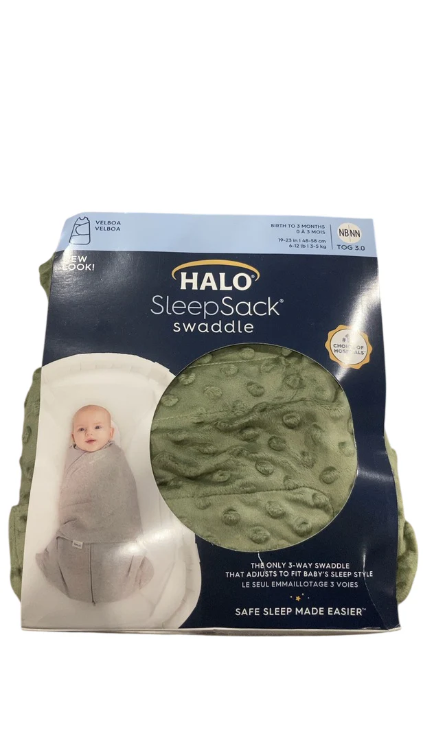 Halo SleepSack Swaddle, Newborn, Olive Green Plushy Dots Velboa - Image 2