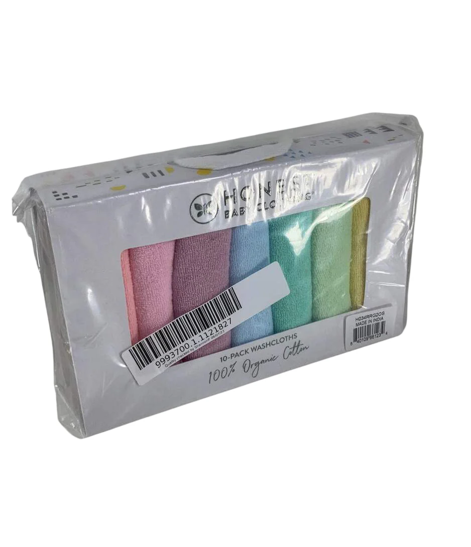 Honest Baby 10 Pack Organic Cotton Wash Cloths, Rainbow Pinks