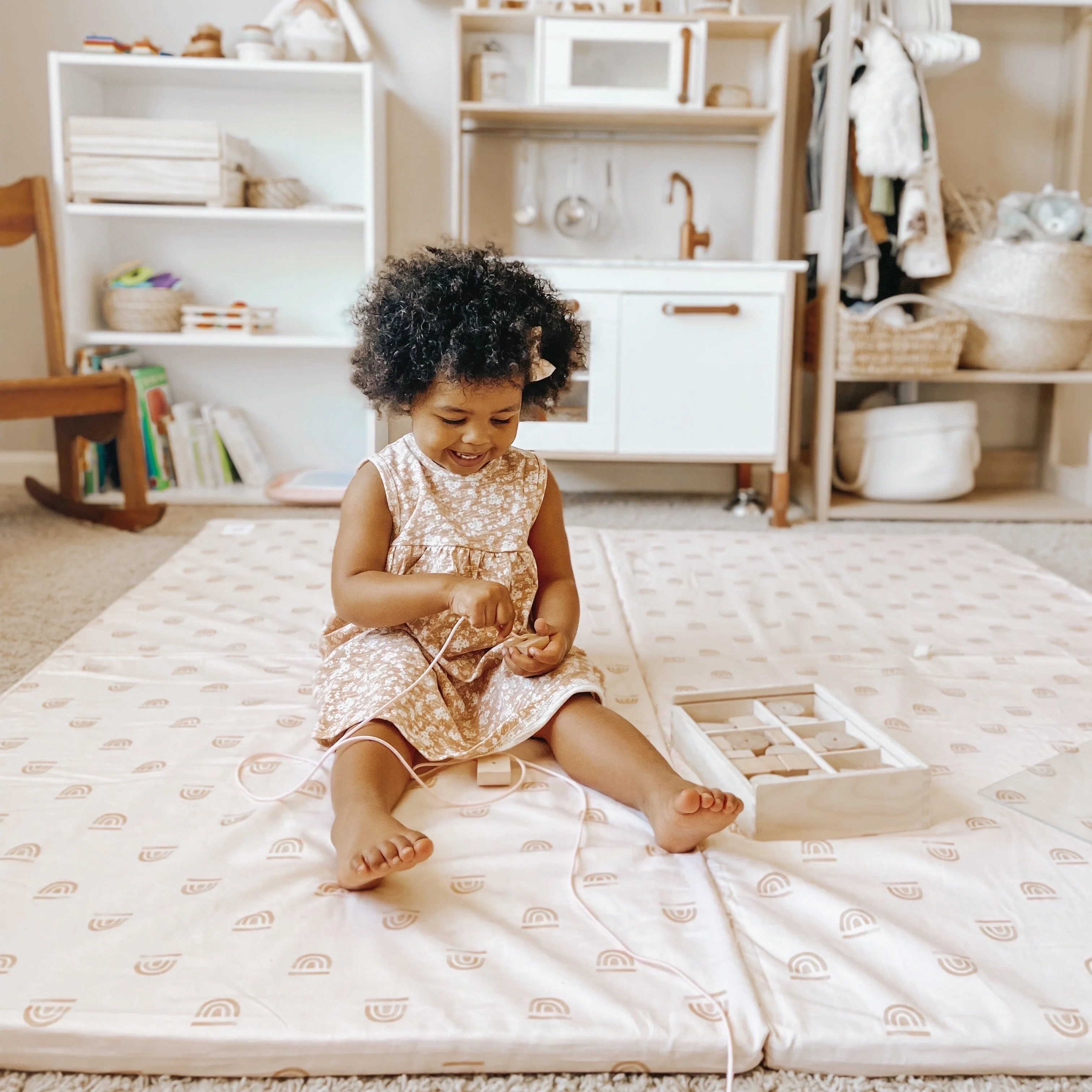 Toki Mats Padded Play Mat Cover, Rainbow Stamp in Cream, Multiple Sizes - Image 12