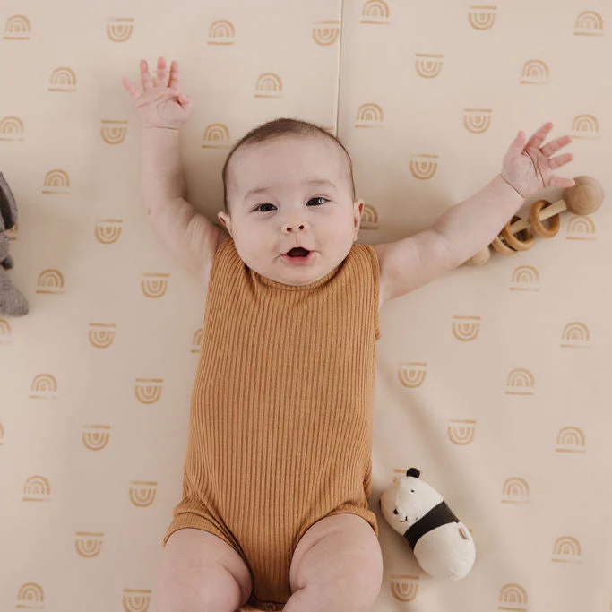 Toki Mats Padded Play Mat, Rainbow Stamp in Cream Vegan Leather, Multiple Sizes - Image 11