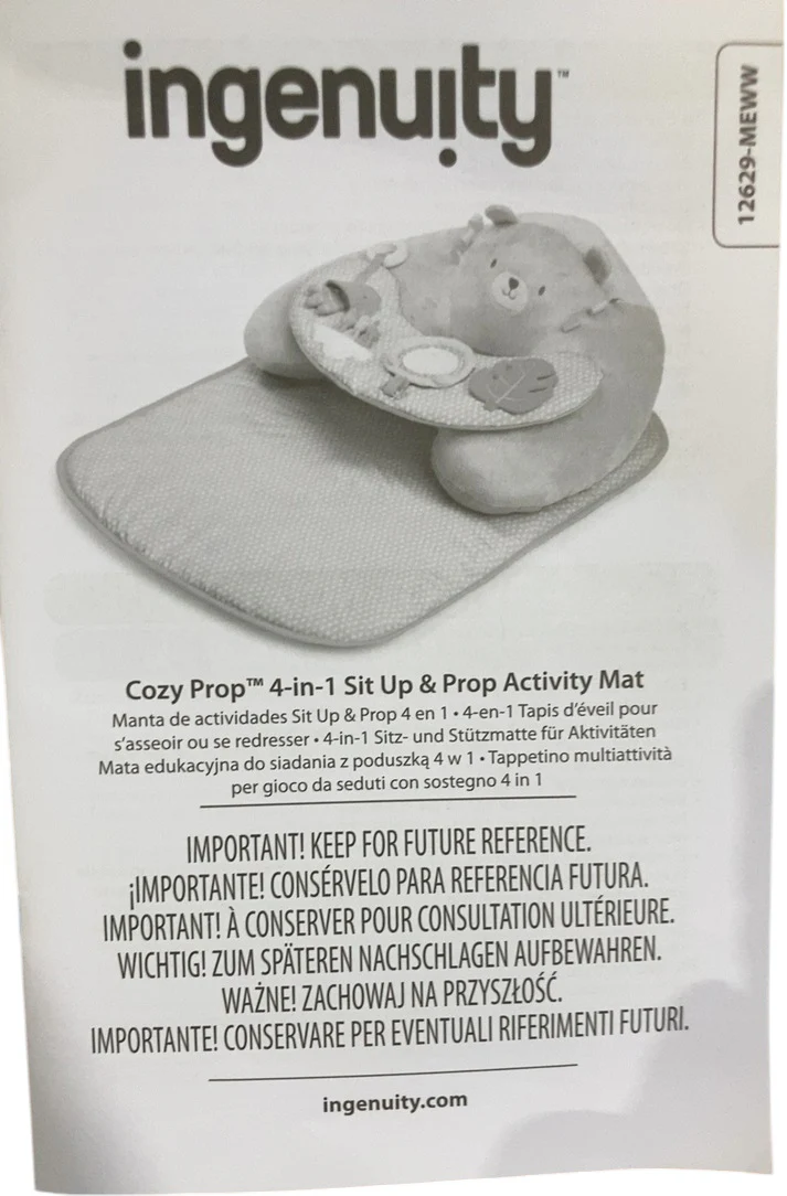 Ingenuity Cozy Prop 4-in-1 Sit Up & Prop Activity Mat, Nate - Image 3