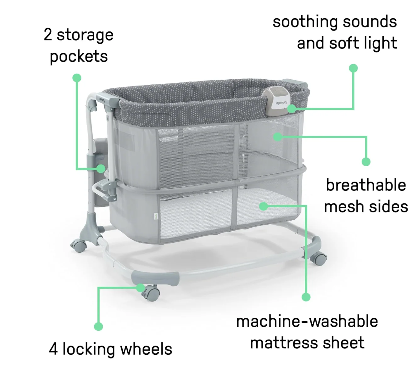 Ingenuity Dream & Grow Bedside Bassinet, Handstitch - Image 3