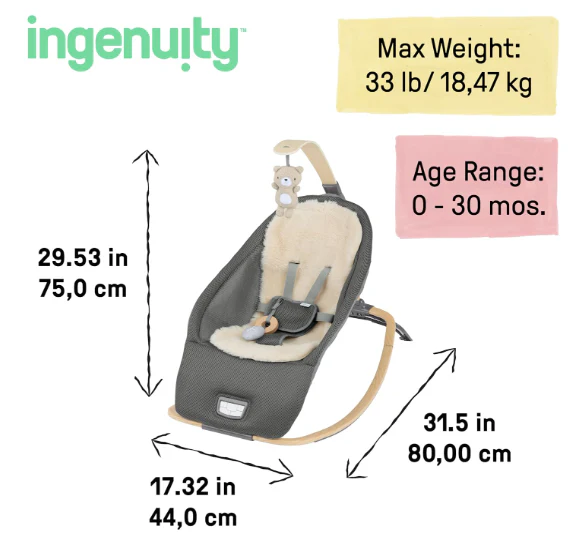 Ingenuity Every Season 2-in-1 Baby Rocker & Seat, Wesley (Grey) - Image 2