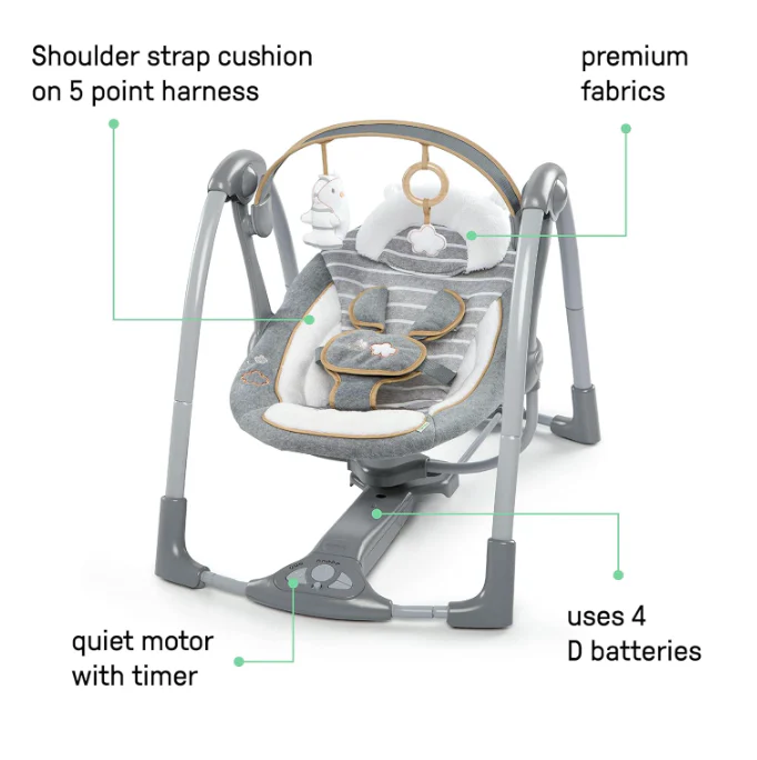 Ingenuity Every Season Swing 'n Go Portable Swing, Bella Teddy - Image 2