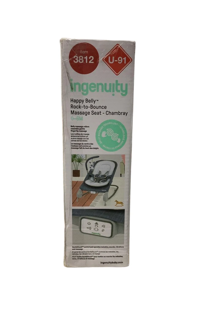 Ingenuity Happy Belly Rock-to-Bounce Massage Seat, Chambray - Image 3