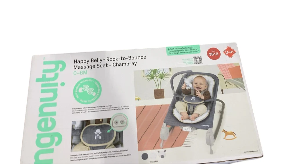 Ingenuity Happy Belly Rock-to-Bounce Massage Seat, Chambray - Image 3