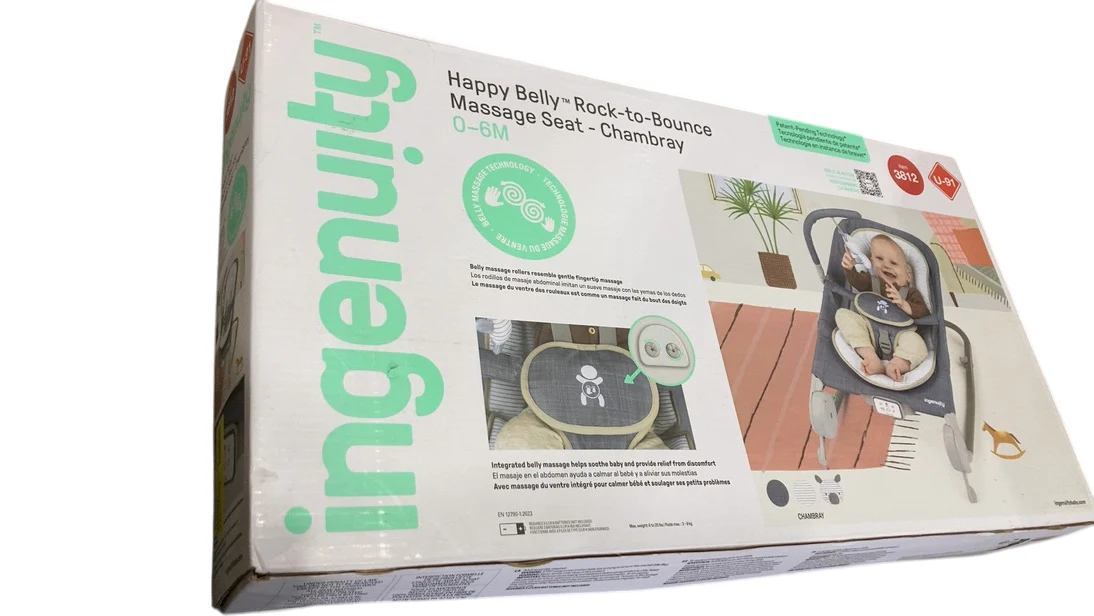 Ingenuity Happy Belly Rock-to-Bounce Massage Seat, Chambray - Image 4