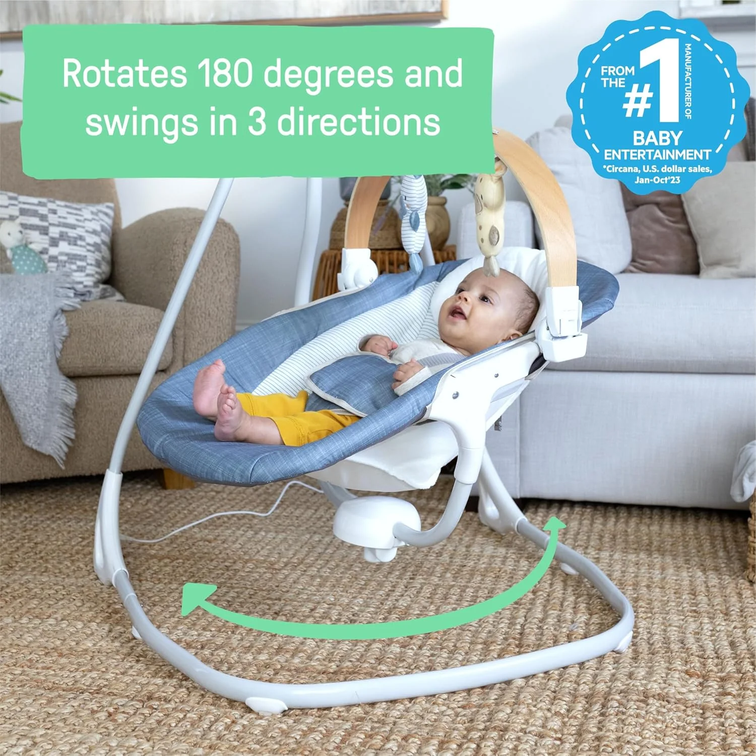 Ingenuity Simple Comfort 2-in-1 Swing Rocker, Chambray - Image 2