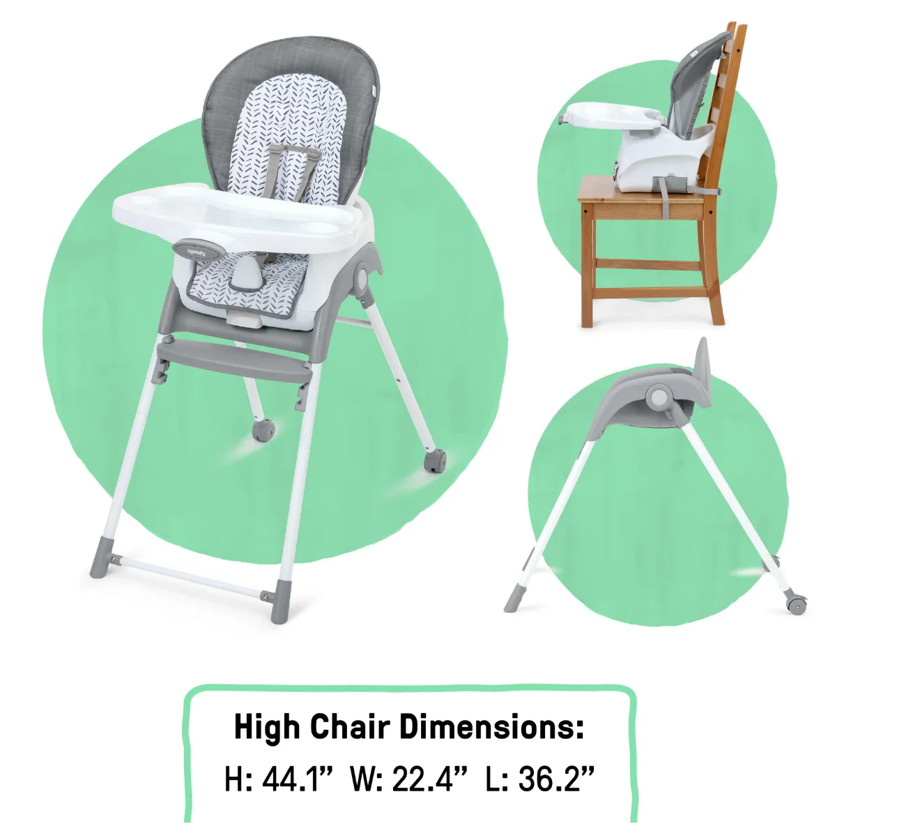 Ingenuity Trio Foldaway 6-in-1 High Chair, Quill - Image 3