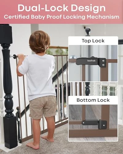 Innotruth Baby Safety Gate, Brown, 28.9-42.1" W x 30" H - Image 2
