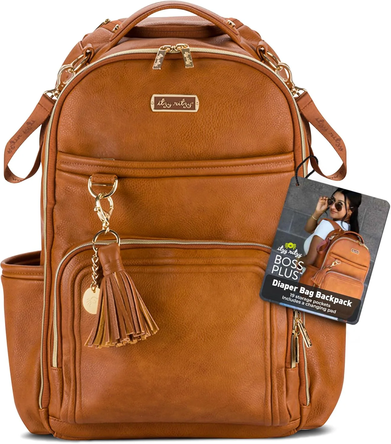 Itzy Ritzy Boss Plus Backpack Diaper Bag, Cognac