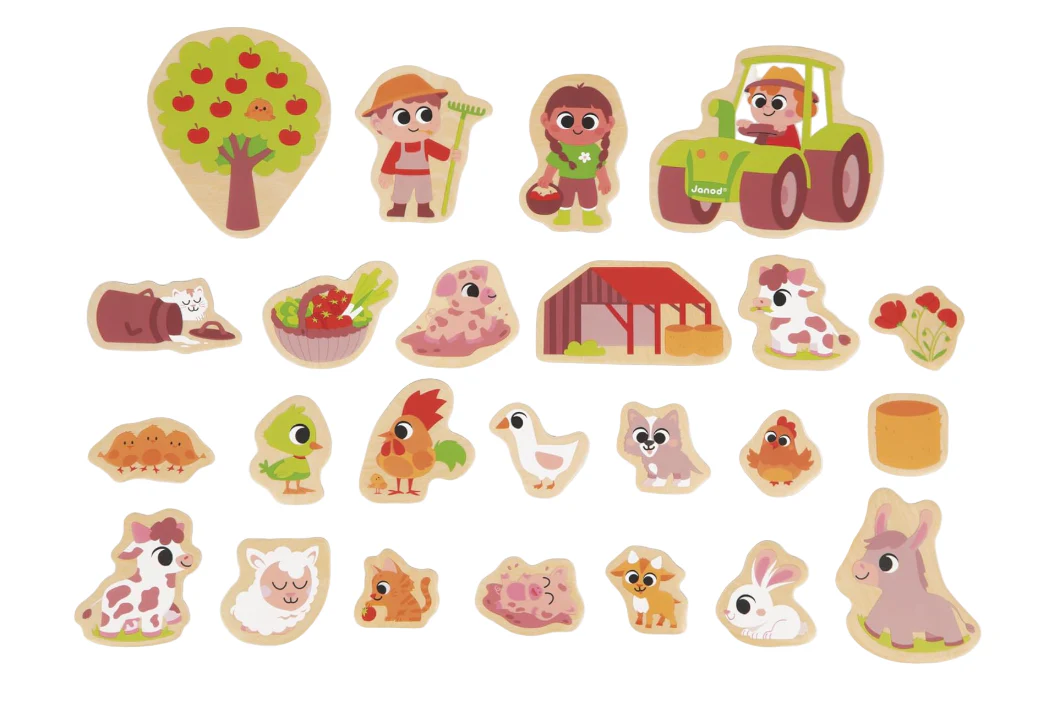 Janod 24 Piece Wooden Magnet Set, Farm