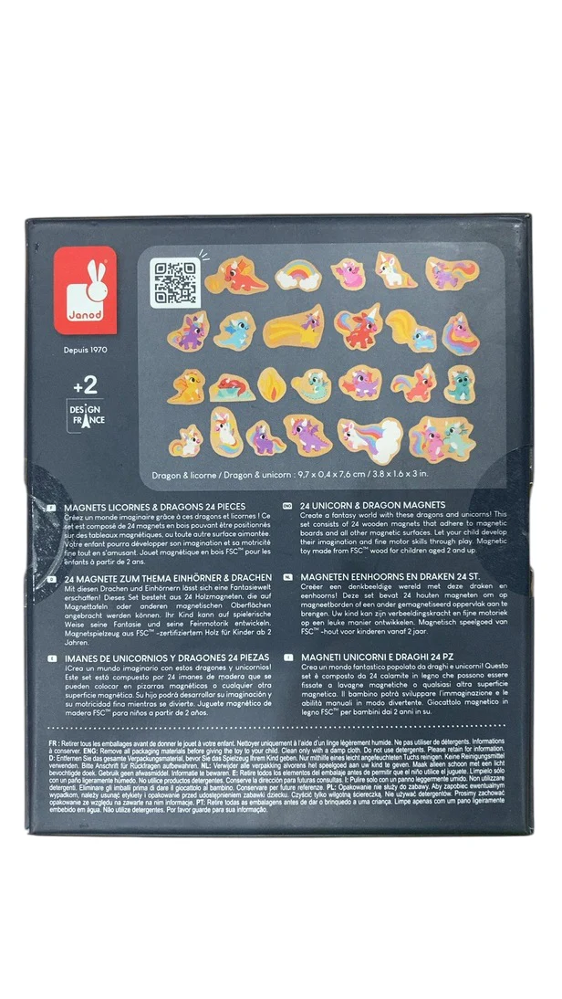 Janod 24 Piece Wooden Magnet Set, Unicorns and dragons - Image 3