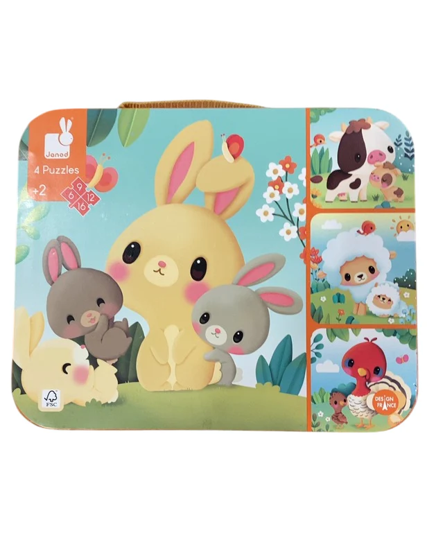 Janod 4 in 1 Progressive Puzzles, Farm Animals - Image 2