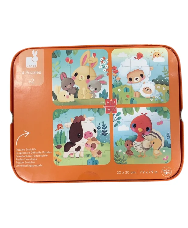 Janod 4 in 1 Progressive Puzzles, Farm Animals - Image 3