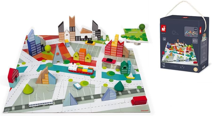Janod 60 Kubix Blocks + City Puzzle, J08304