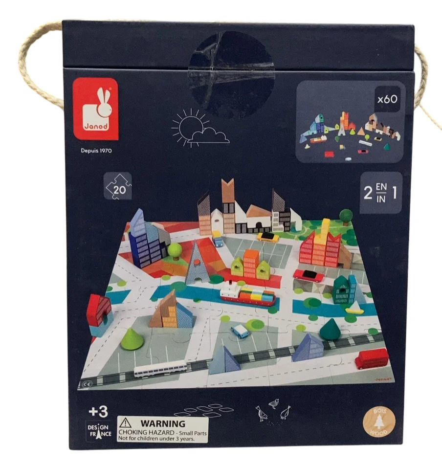 Janod 60 Kubix Blocks + City Puzzle, J08304 - Image 2