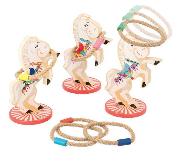 Janod Applepop Horse Ring Toss Wooden Carnival Game, 9 Piece Set