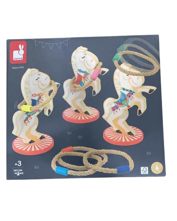 Janod Applepop Horse Ring Toss Wooden Carnival Game, 9 Piece Set - Image 2